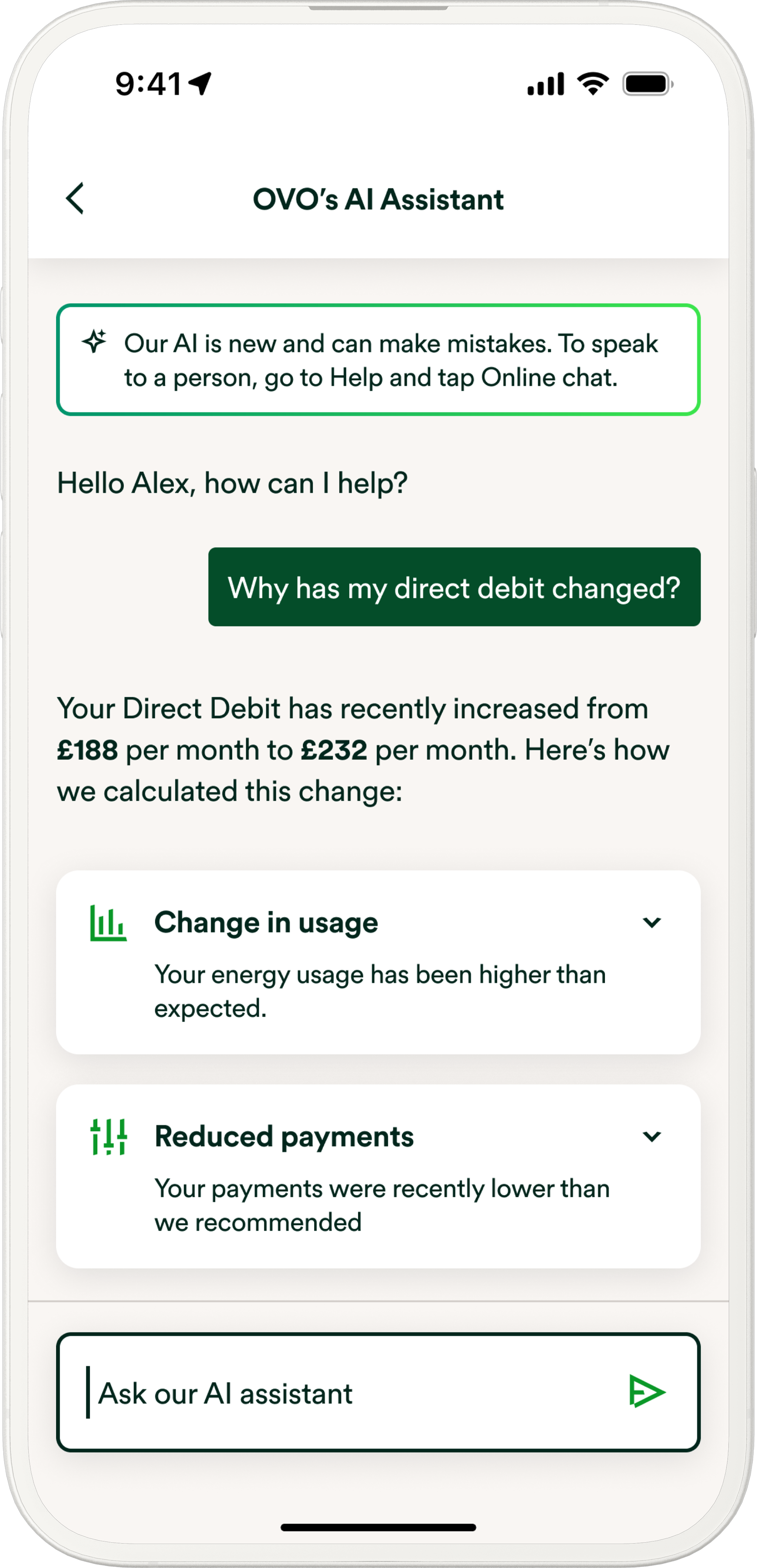 Customer-facing AI assistant